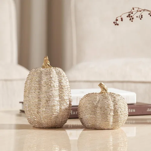 Miniatura 4 de DN DECONATION - Centros de mesa de decoración de calabaza de otoño, 2 piezas, oro blanco Artificial Pumpkins Figurines for Autumn Thanksgiving