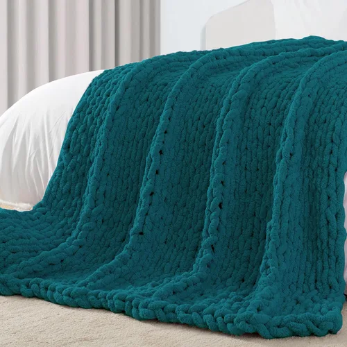 Miniatura 20 de Carriediosa Manta de Punto Grueso 50" x 60", 100% Hecha a Mano, Grande con Hilo de Felpilla en Bucle, Mantas Suaves y Esponjosas para Sofá, Cama