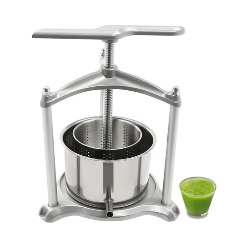 Miniatura 10 de Máquina manual de prensa de vino de frutas con mango en T y bolsa de filtro, molinillo de sidra de frutas de estructura triangular con barriles