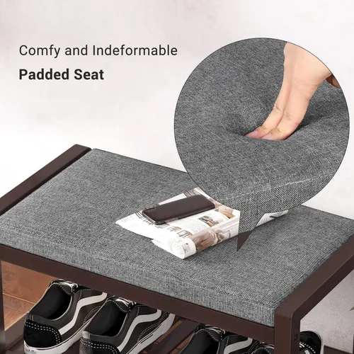 Miniatura 5 de SONGMICS Zapatero con asiento acolchado tapizado, estante de almacenamiento, organizador de zapatos, soporta hasta 350 libras, ideal para entrada