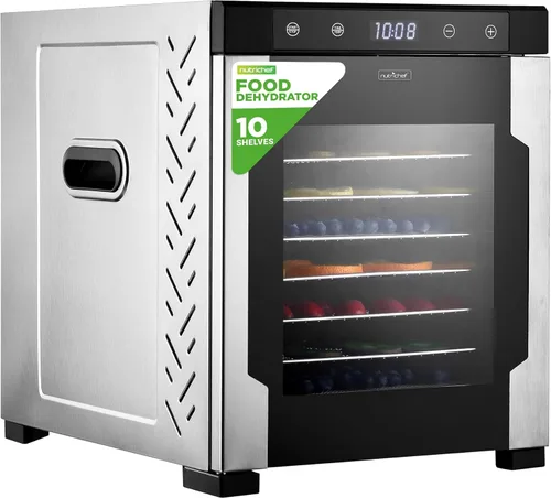 NutriChef Deshidratador eléctrico de alimentos para encimera, 900 W, máquina de carne de res de varios niveles, secadora de frutas y verduras con