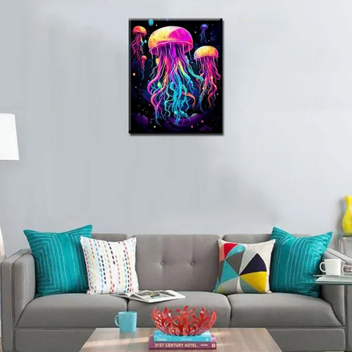 Miniatura 3 de Tucocoo Kits de pintura por números de medusas de 16 x 20 pulgadas, lienzo digital de pintura al óleo para adultos con pinceles y pigmento acrílico