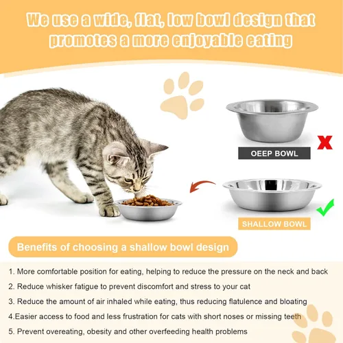 Miniatura 4 de Cuenco de Acero Inoxidable para Gatos - Cuencos de Comida para Gatos Poco Profundos y Anchos, Platos para Gatitos de Metal Aptos para Bigotes