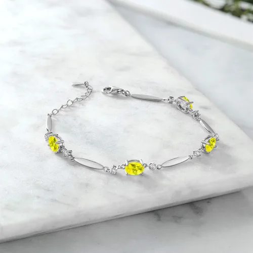 Miniatura 55 de Gem Stone King 925 Sterling Silver Gemstone Birthstone and White Created Sapphire Tennis Bracelet For Women Oval 7X5MM and 2MM 6 Inch + 1 Inch