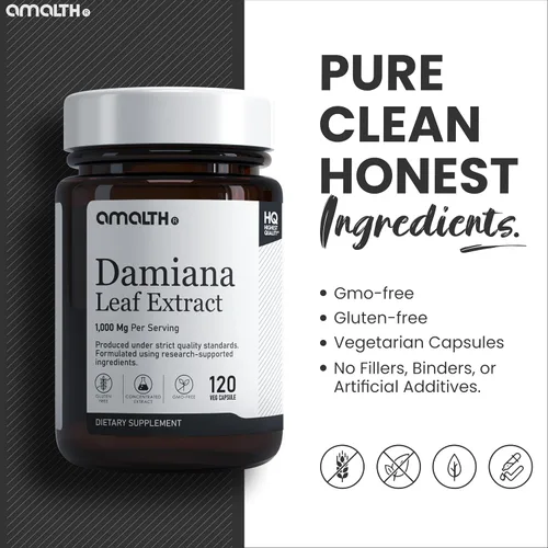 Miniatura 7 de AMALTH Cápsulas de extracto de hoja de damiana 1000 mg Suplemento de hierbas de té de Damiana Cápsulas Turnera Diffusa Extracto de té de hoja