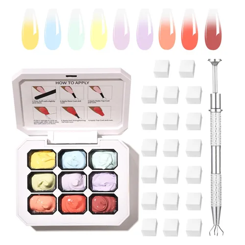 Esmalte de uñas en gel ombré con esponjas para arte de uñas Pat Gel Paleta de colores ombré Efecto rubor Pintura degradada en gel 9 colores para A5