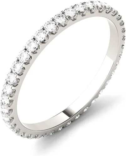 Miniatura 2 de Anillo de eternidad de moissanita redonda Forever One de oro blanco de 14 quilates de 0.059 in por Charles & Colvard