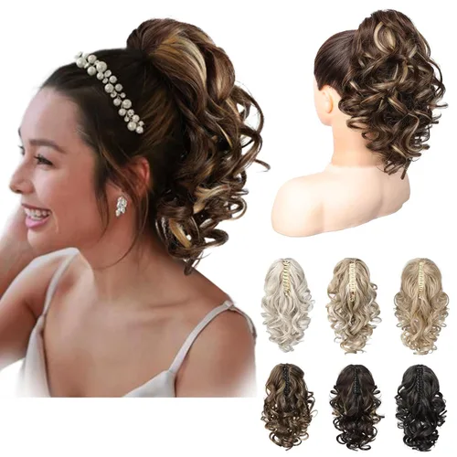 Miniatura 19 de REECHO Extensión de Cola de Caballo de 12", Clásica Suelta Rizada Ondulada con Clip de Garra, Extensiones de Cabello de Colas de Caballo para Mujer