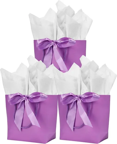 Miniatura 14 de Aosric Paquete de 12 bolsas de regalo negras con cinta de lazo, 7.48 x 3.54 x 7.9 pulgadas, elegante bolsa de regalo de cartulina pequeña con asas