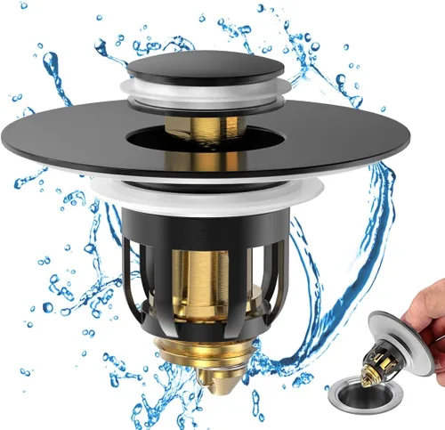 MUAIOLAUS Tapón universal para lavabo de baño, tapón desplegable para fregadero con cesta para atrapar pelo, filtro de drenaje antiobstrucción para