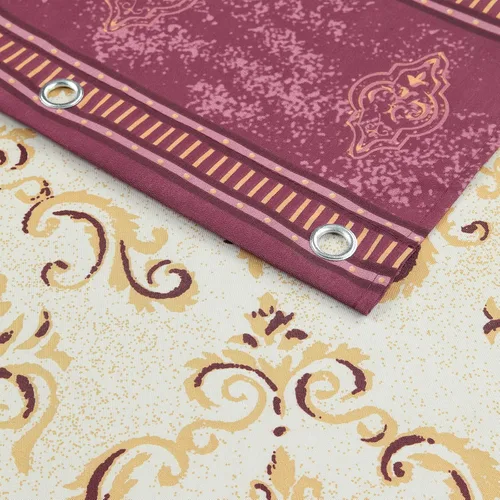Miniatura 5 de Cortina de ducha larga de tela, cortinas de ducha de damasco bohemio con estampado de paisley en vino burdeos y oro amarillo, cortinas impermeables
