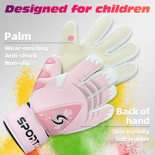 Miniatura 35 de Sportout Guantes de portero para niños, guantes de fútbol con doble protección en la muñeca y material de látex resistente al desgaste y Púrpura