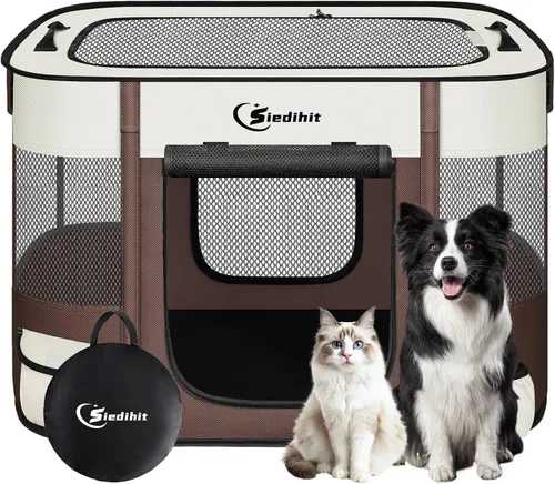Miniatura 14 de Corralito para perros, gatos y mascotas, corralito portátil para perros en interiores y exteriores, viajes, camping, carpa jaula plegable para Gris