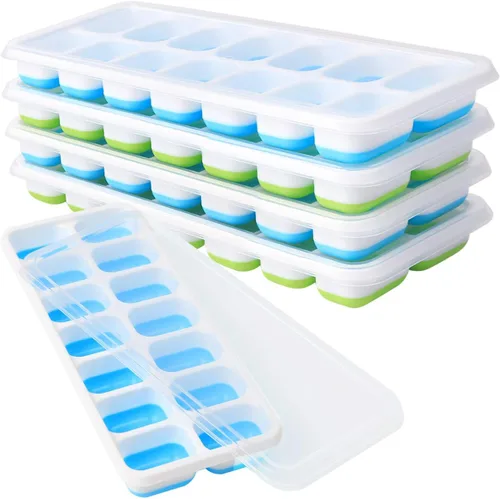 Bandeja para cubitos de hielo con tapas, sin BPA, paquete de 4 – 56 bandejas de hielo flexibles de silicona de fácil liberación para congelador