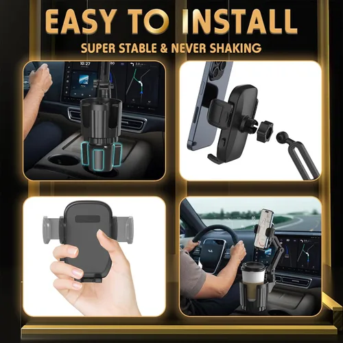 Miniatura 11 de Soportes de teléfono para tu coche, expansor de portavasos universal 2 en 1 con base ajustable y soporte para teléfono, brazo largo con soporte