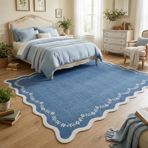 Miniatura 106 de GarveeHome Alfombra de entrada festoneada, 2 x 3, color azul sólido, lavable, alfombra floral para entrada interior, alfombra floral antideslizante