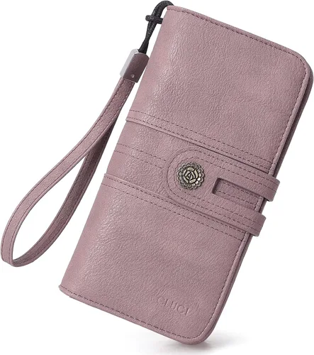 CLUCI Cartera grande de cuero para mujer, organizador de tarjetero, organizador largo para mujer, bolso de mano de viaje, Púrpura bicolor, Vintage