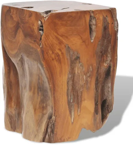 Miniatura 10 de Taburete de madera maciza de teca y resina, taburete de tocón de árbol con borde vivo, mesa auxiliar de borde natural, soporte para plantas, mesita