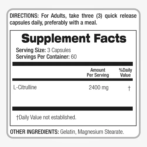 Miniatura 3 de FITO MEDIC'S Laboratorio L citrulina 180 cápsulas 2400 mg L citrulina Cápsulas Ultra alta absorción.