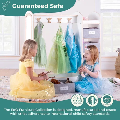 Miniatura 3 de Guidecraft EdQ - Almacenamiento de disfraces con cubos Natural: Perchero para niños con espejo, estante de almacenamiento de zapatos y cubículos