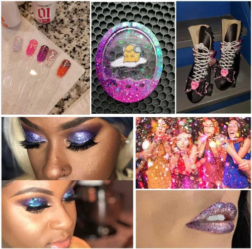 Miniatura 7 de 12 colores de purpurina gruesa para la cara, sin pegamento, cosmética para el cuerpo, uñas, ojos, arte del cabello, vaso de resina holográfica