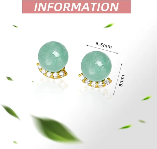 Miniatura 14 de Jade Earrings Studs,Green Jade Earrings for Women,925 Sterling Silver Earrings Studs for Sensitive Ears,Handmade Jade Earrings for Birthday