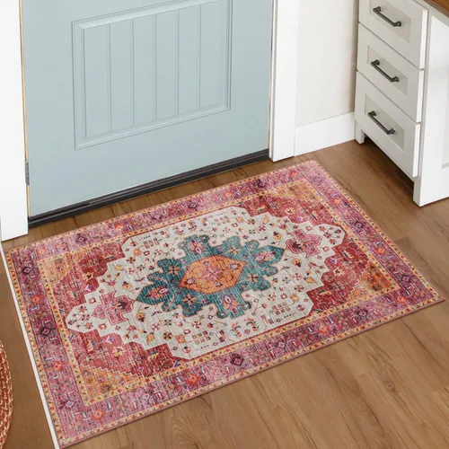 Miniatura 64 de Moynesa Alfombra de pasillo ultra fina lavable de 2 x 6 pies, antideslizante, resistente a las manchas, alfombra vintage que no desprende para Gris