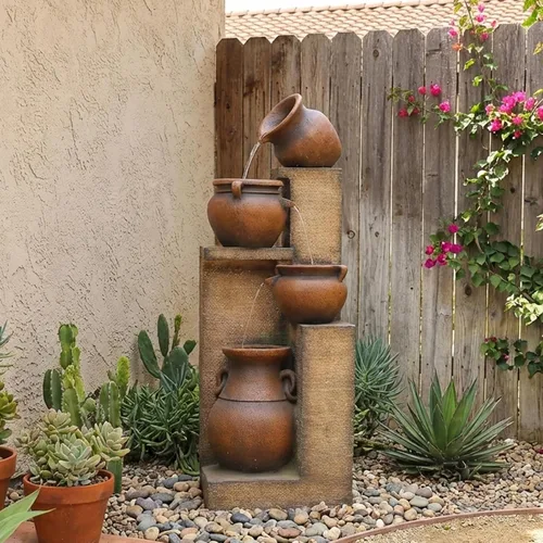 Miniatura 5 de Bumilgar Fuente de Agua para Patio de 53" de Alto - Las 4 Tinajas Decorativas Modernas en Cascada, Fuentes de Jardín y Cascadas con Luces Cálidas