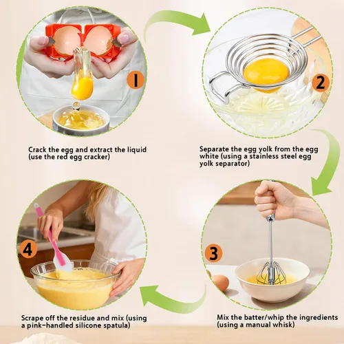 Miniatura 4 de Batidor semiautomático, batidor de huevo de acero inoxidable, batidor de huevos, girador de huevos, herramienta de Wisking, agitador de mano