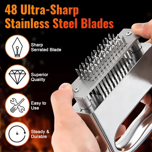 Miniatura 2 de Enhon Herramienta ablandadora de carne, 48 cuchillas ultra afiladas, ablandador de carne de acero inoxidable con mango ergonómico, artilugio