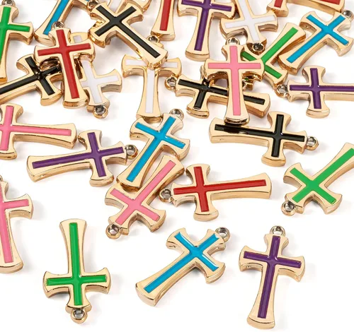 Miniatura 8 de Craftdady Colgantes de Collar de Cruz de Metal Esmaltado Dijes Colgantes Cruz Pulsera Llavero Dijes para Hacer Joyas Dije de Arete Crucifijo