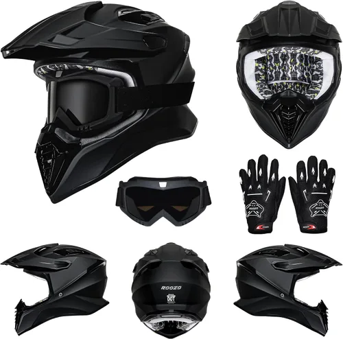 Miniatura 7 de Casco de motocross aprobado por DOT con visera para niños, juego de casco de motocross ATV de cara completa con gafas y guantes, motocicleta