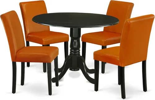 East West Furniture DLAB5-BLK-61 - Juego de mesa de cocina de 5 piezas para 4 personas, incluye una mesa de comedor redonda con gotas y 4 sillas de