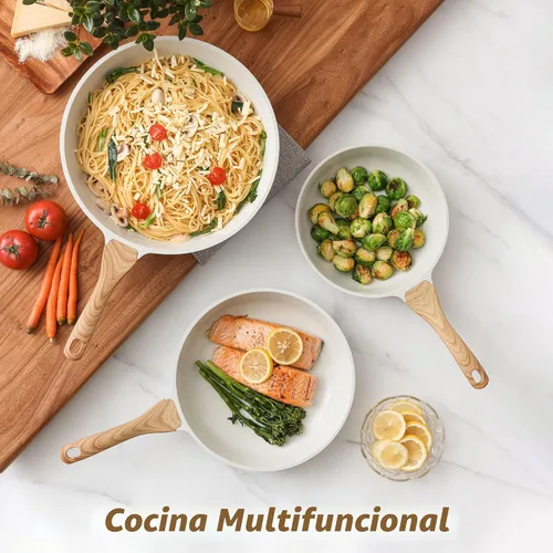 Miniatura 5 de SENSARTE - Sartenes antiadherentes con revestimiento cerámico blanco, sartenes para tortilla, ollas de chef de utensilios de cocina saludables
