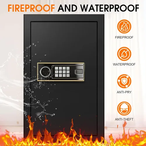 Miniatura 2 de Caja fuerte ignífuga grande de 3.4 pies cúbicos para el hogar, seguridad digital ignífuga e impermeable con teclado programable y bloqueo de llave