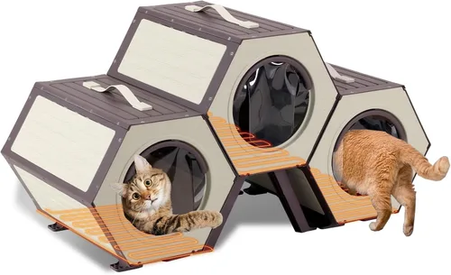 Miniatura 8 de Casa climatizada para gatos para invierno al aire libre, condominio combinado para gatos con temperatura y tiempo ajustables, refugio aislado