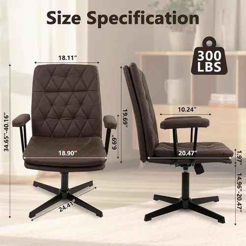 Miniatura 2 de CLATINA Silla de oficina sin ruedas, sillas de escritorio cruzadas de cuero con brazos, moderna silla de computadora con patas cruzadas, altura