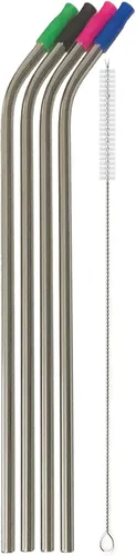 Pajitas de acero inoxidable de 14 pulgadas, 4 pajitas de metal grandes y anchas ultra largas y reutilizables de 0.32 pulgadas (0.315 in) para vasos