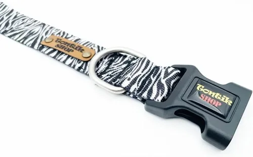 Handmade Black White Zebra Dog Collar - Tontik Shop Colorful wide collar for dogs made of woven fabric - 3 Sizes - For small, medium and large dogs