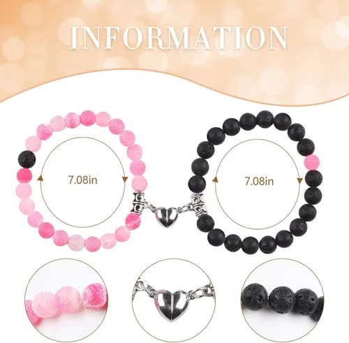 Miniatura 88 de 2 pulseras magnéticas para parejas, piedra natural negra mate, cristal para votos de amor eterno, juego de pulseras de cuentas de piedra de energía
