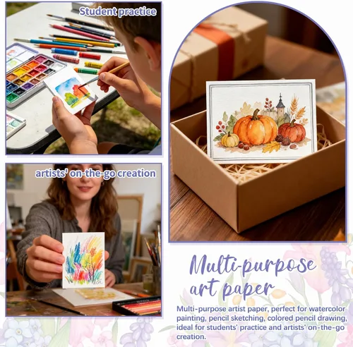 Miniatura 5 de 120 piezas de papel de acuarela de algodón natural de 300 GSM, papel de artista de prensa en frío de 2.5 x 3.5 pulgadas para estudiantes, artistas