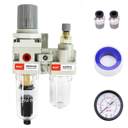 Miniatura 10 de RIH Pneumatics - Regulador de filtro de aire comprimido NPT de 1/2 pulgada, lubricador combinado separador de trampa de agua/aceite, calibre