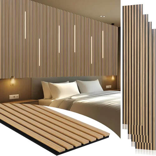 Miniatura 21 de Yuzzy Paneles de madera para pared y techo, paneles acústicos de listones de madera de 108 x 11 pulgadas, 2 unidades, paneles de pared modernos que