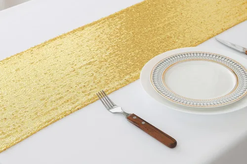 Miniatura 5 de Paquete de 10 caminos de mesa de lentejuelas verdes de 12 x 72 pulgadas para fiestas, bodas, aniversarios, cumpleaños, banquetes, compromisos