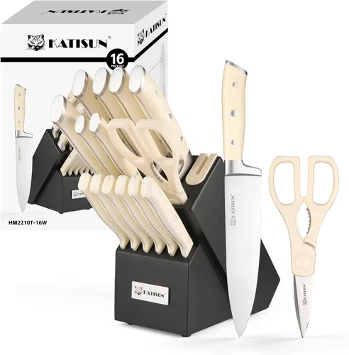 Miniatura 15 de Juego de cuchillos de cocina de 15 piezas con bloque, mango ergonómico de ABS para juego de cuchillos de chef y cuchillos de carne dentados