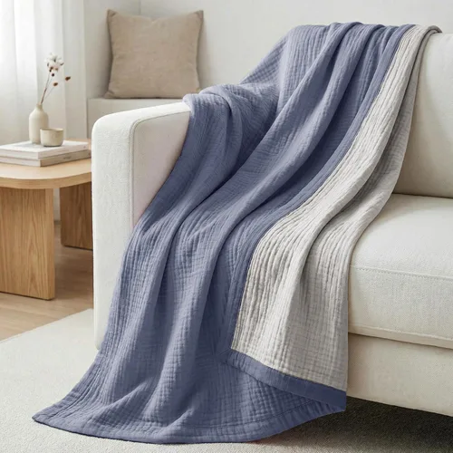 Miniatura 5 de Manta de gasa de algodón puro suave de 4 capas de 50 x 60 pulgadas, prelavada, sin flecos, manta de muselina ligera para uso multiusos y regalo