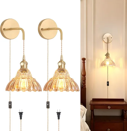 Miniatura 32 de Shenmoyl Aplique de Pared Vintage con Pantalla de Cristal con Patrón de Lirio de los Valles Verde, Cadena Ajustable, Luz de Pared Montada Retro