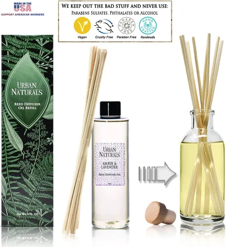 Miniatura 8 de Urban Naturals Recambio de aceite difusor de varillas ámbar y lavanda, lavanda relajante, ámbar cálido, aroma calmante para habitación, 4 onzas +