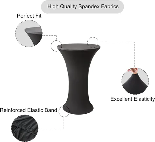 Miniatura 2 de Mantel redondo de 24x43 pulgadas de elastano para cóctel, mantel elástico negro ajustable para mesa alta de bar, cubierta de mesa circular ajustable