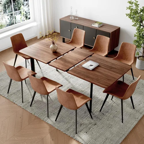 Miniatura 18 de HIPIHOM Juego de mesa de comedor extensible de 63 a 78.7 pulgadas para 6, mesa de cocina moderna con 6 sillas de comedor para 4 a 6 personas, mesa